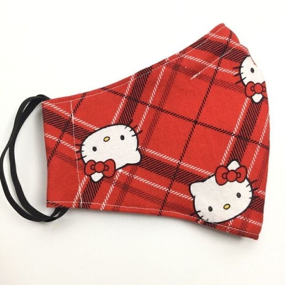 2/$15 - Hello Kitty Mask, Red Plaid Hello Kitty Face Mask, Filti Filter - Picture 2 of 15